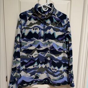 Eddie Bauer EB sz XL 1/4 zip polar fleece - mountain scene mauve olive blue aqua